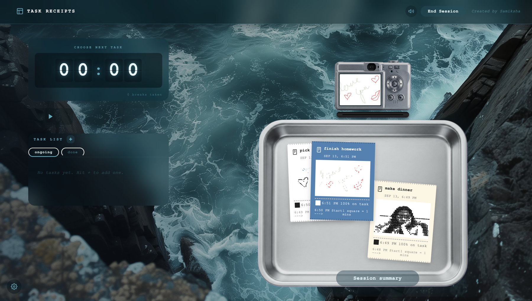 Task Receipts, a retro receipt-printer styled session and task tracker